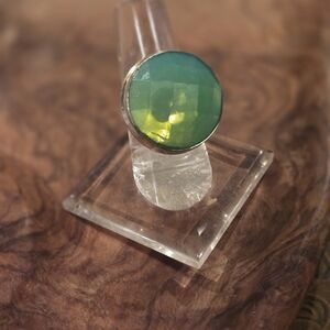 Green Art Glass Sterling Silver Statement Ring 6